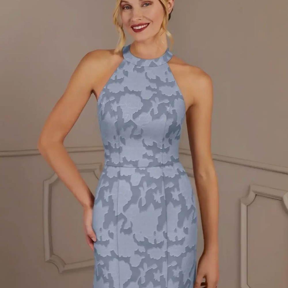 Azazie Sky Blue Floral Jacquard Halter Maxi Dress NBW